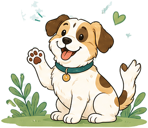 A friendly dog waving a paw hello